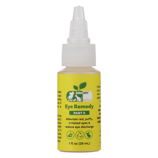 Bottle of Herbal Eye Remedy Drops by ReNewedPet with natural organic ingredients for pet eye health