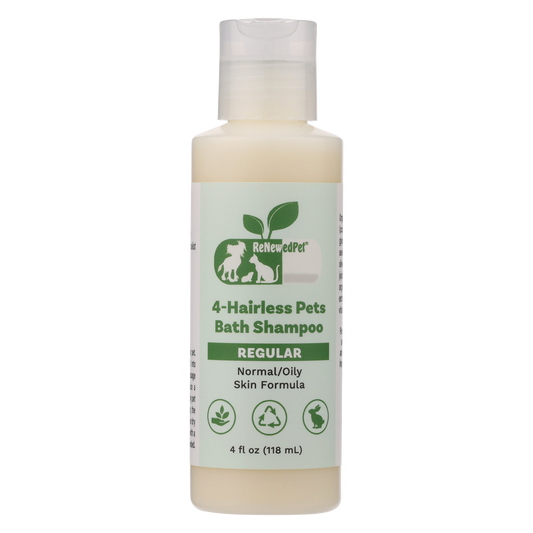 4-Hairless Pets Regular Bath Shampoo for normal to oily skin, natural and organic ingredients, 4 fl oz bottle