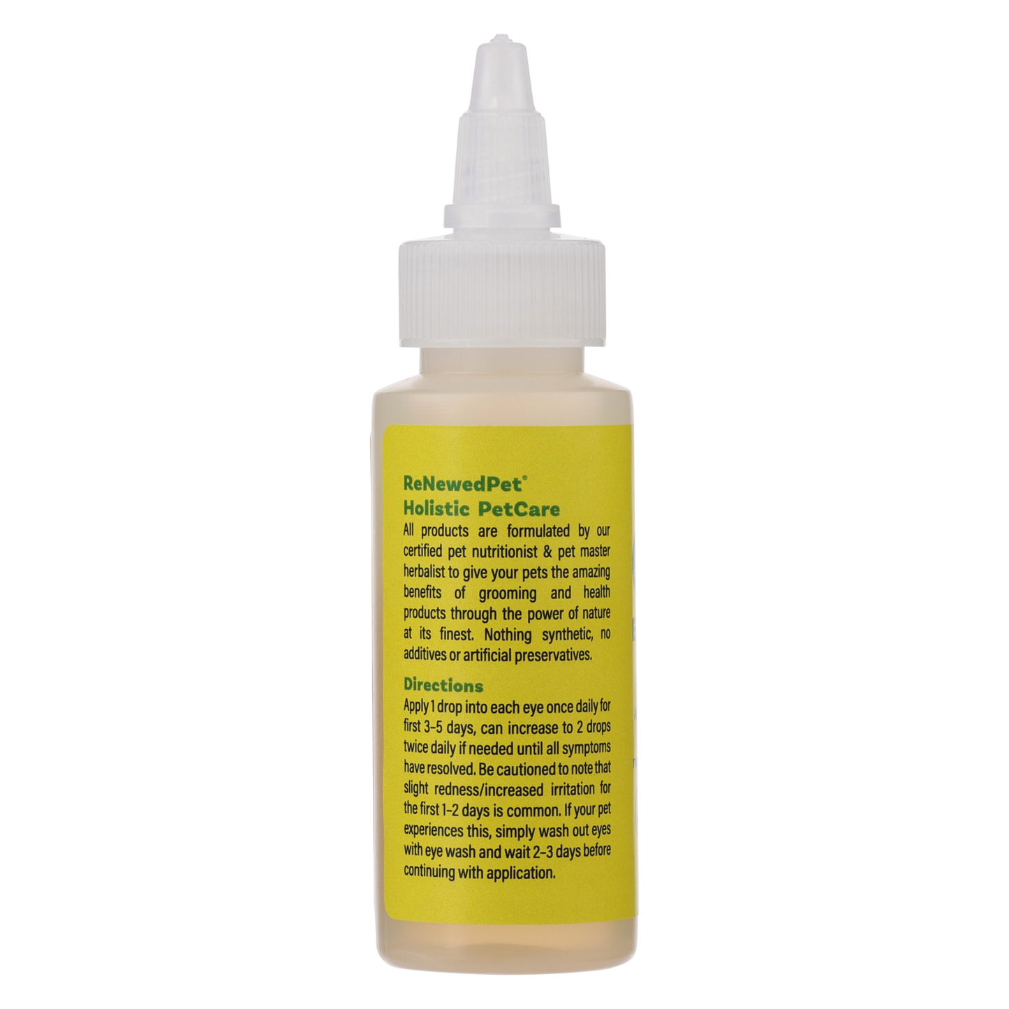 Bottle of Herbal Eye Remedy Drops by ReNewedPet with natural organic ingredients for pet eye health
