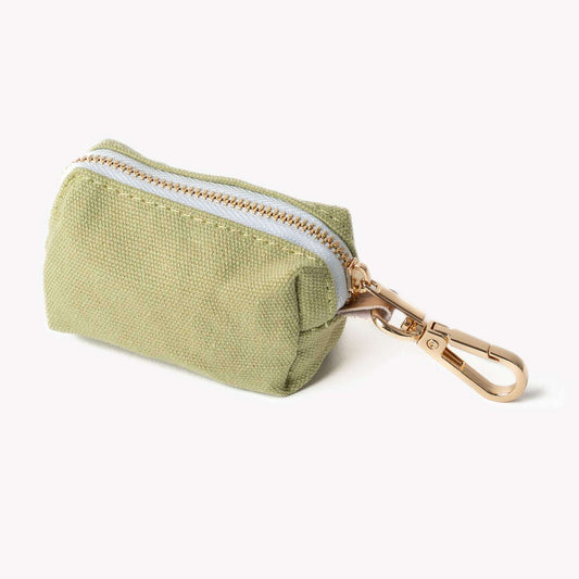 green portable poop bag holder pouch with zipper and leash clip