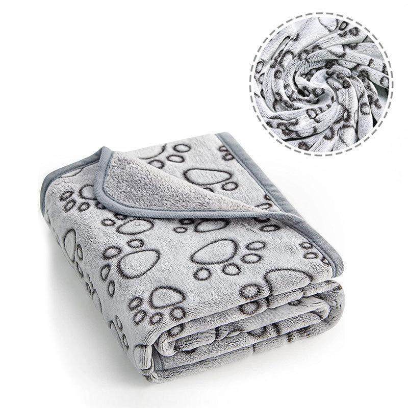 Grey fleece pet blanket with cut flower and footprint design for cats and dogs