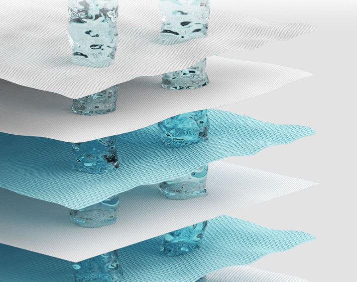Layers of thick pet wet wipes absorbing water droplets for cat and dog eye cleaning