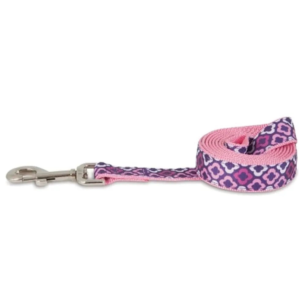 Purple geometric patterned Aspen pet dog leash 1 inch by 6 feet with metal clasp and durable fabric