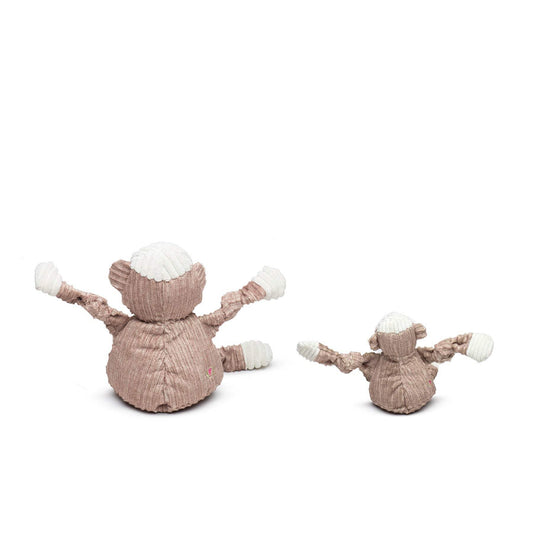 Stuey Sock Monkey Knottie plush dog toy in tan with red lips, durable and soft for dogs and puppies