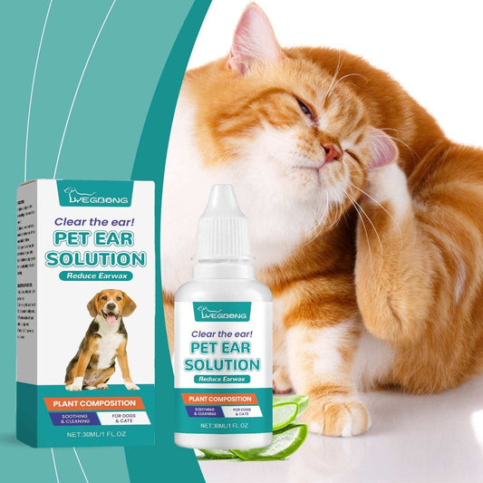 Pet ear wash bottle with dropper for cleaning and soothing cats and dogs ears