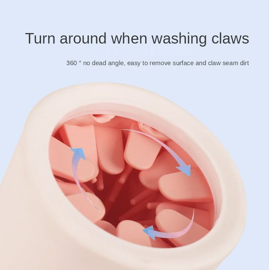 Pet paw cleaner with soft silicone bristles for 360-degree paw and claw cleaning, available in small and large sizes.