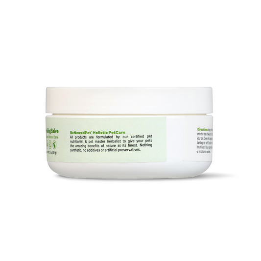ReNewedPet Healing Skin Salve natural organic pet wound ointment in white jar