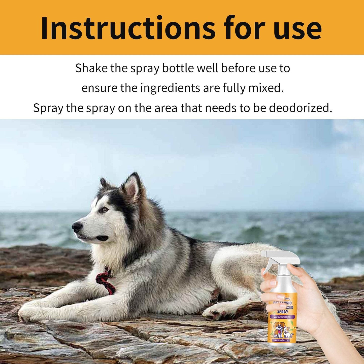 Pet Fabric Deodorizer Spray bottle for freshening and removing pet odors indoors