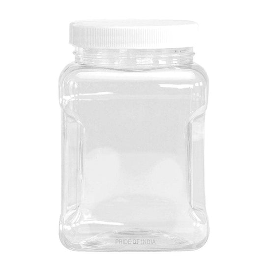 Clear PET Plastic Grip jar with white lid, durable and easy to pour, perfect for storage.