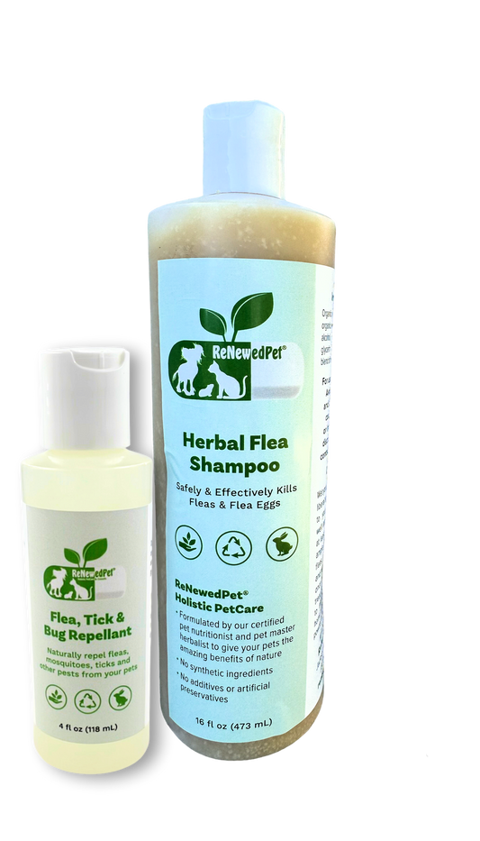 Flea-X Kit with natural herbal flea shampoo and flea tick bug repellent for pets