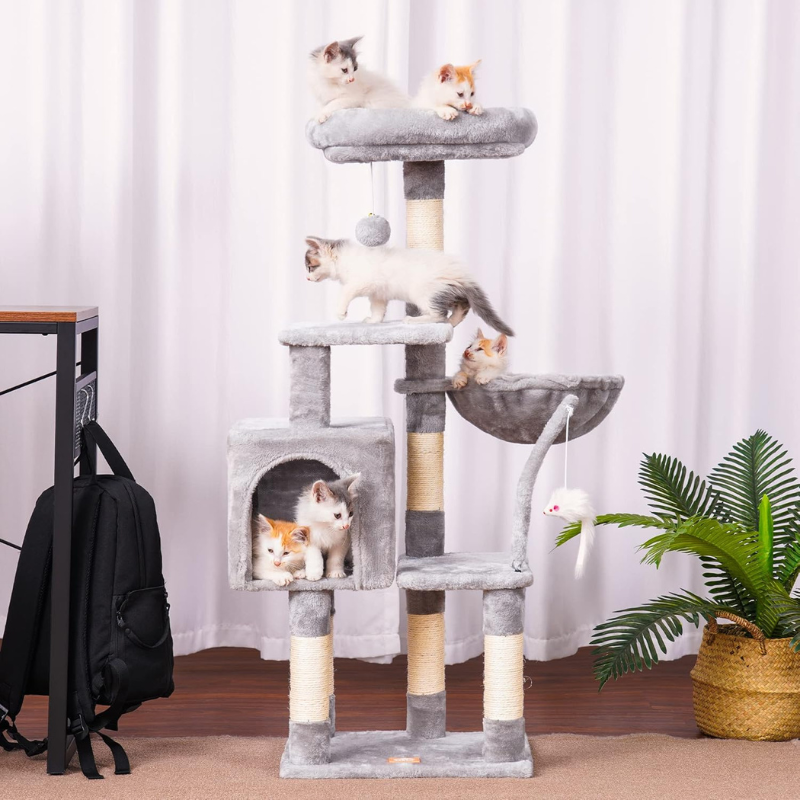 Heybly Small Cat Tree with Hammock - Compact Cat Tower & Furniture for Indoor Cats