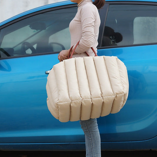 Light khaki pet nest travel cat and dog nest cage mat handbag for winter warmth