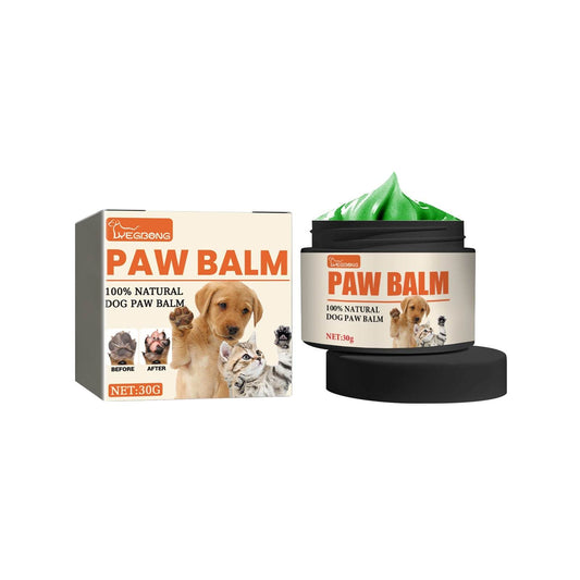 Pet paw care cream tube with paw illustration moisturizing and protecting cat and dog paws