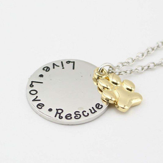 Pet Lover Dog Paw Necklace - Live Love Rescue Stainless Steel Dog Pendant