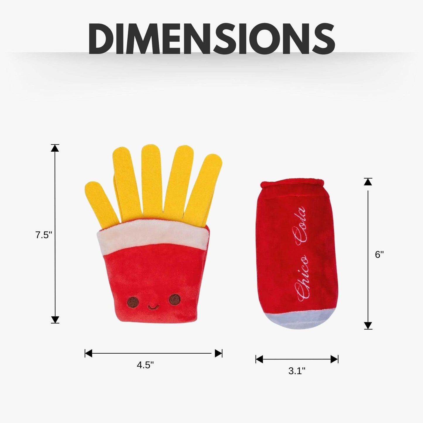 Cola and fries plush dog toy set with squeaker and crinkle paper for interactive play