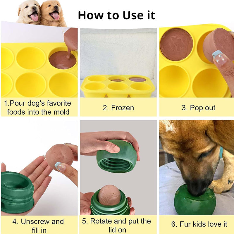 6 - cavity dog treat molds , compatible with Woof & Power Chewer Pupsicle, silicone for frozen treats, reusable for Pupsicle toy