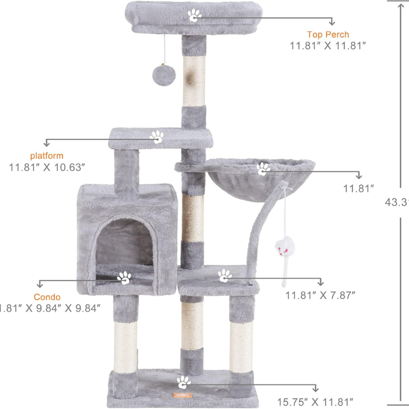 Heybly Small Cat Tree with Hammock - Compact Cat Tower & Furniture for Indoor Cats