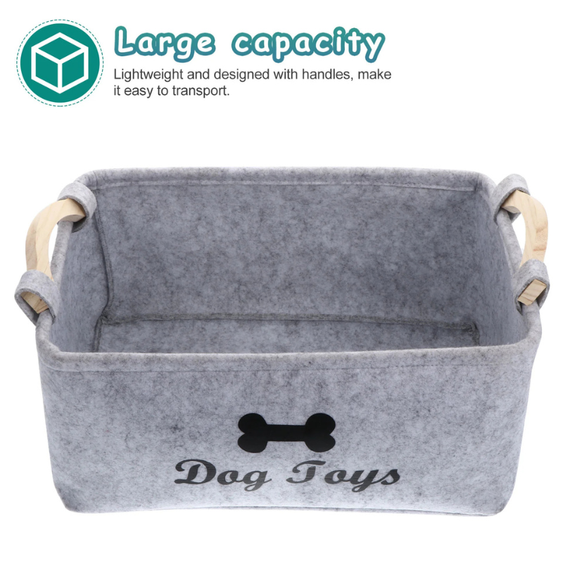 Dog Toy Storage Basket - Felt Organizer Bin for Pets