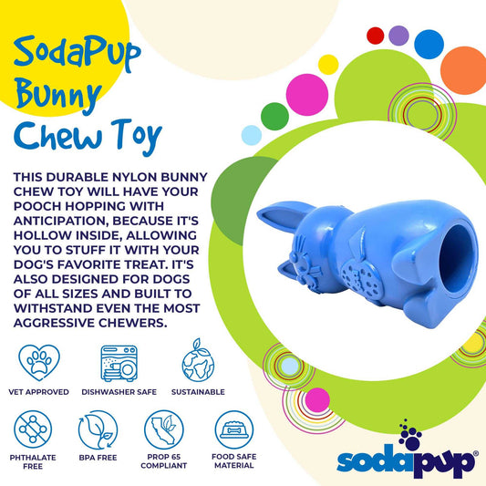 Blue Bunny Nylon Chew Toy for aggressive chewers with hollow center for treats, durable and USA made by SodaPup