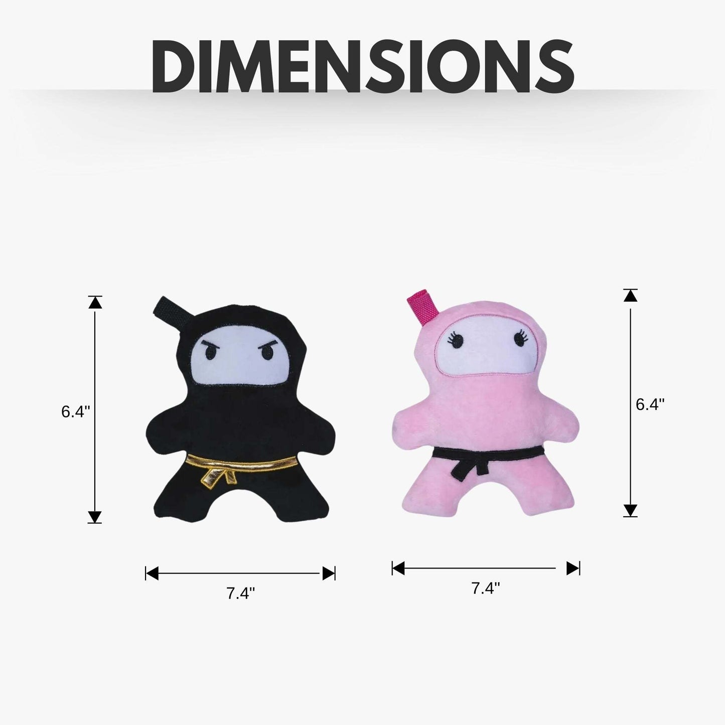 Pink and black ninja love plush dog toy set with squeaker and crinkle paper for interactive play