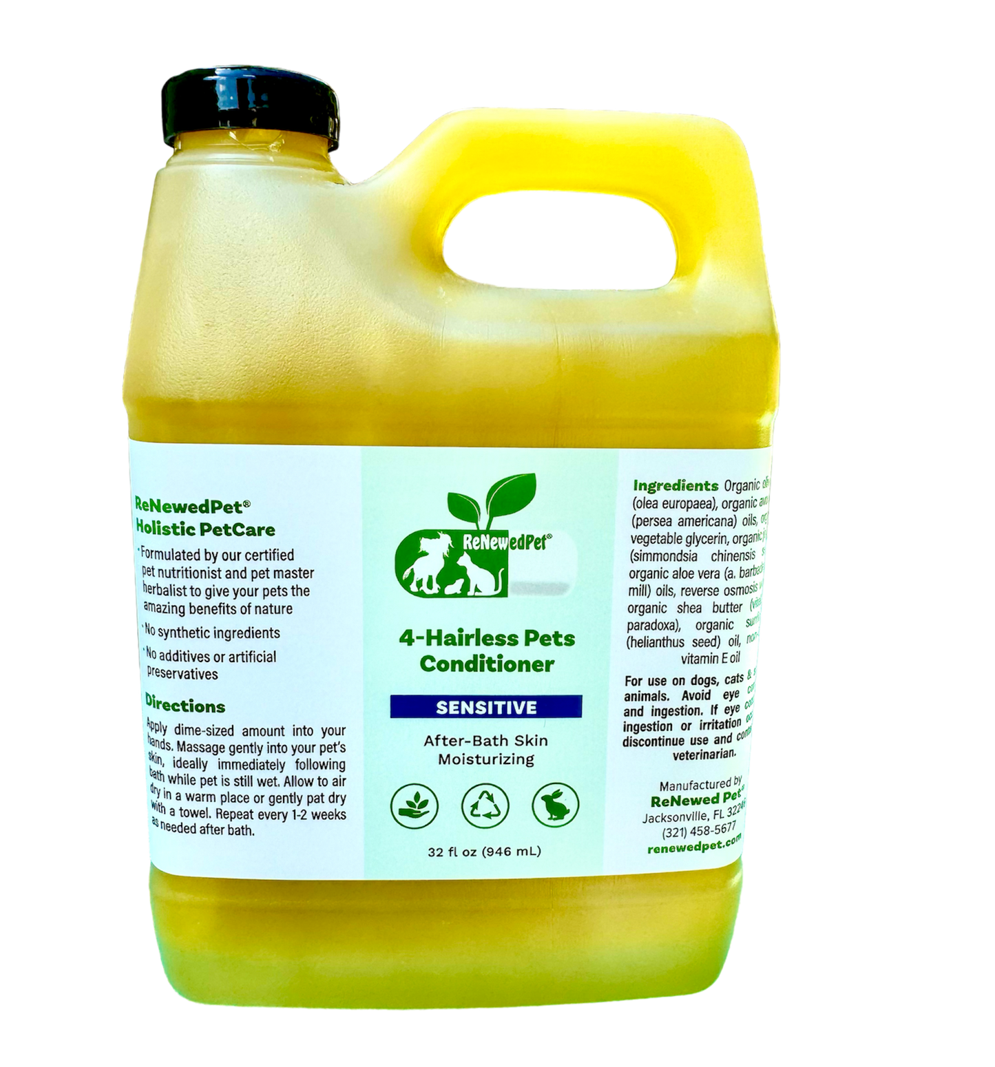 4-Hairless Pets Sensitive Conditioner skin moisturizing organic natural pet care bottle