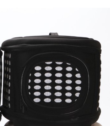 Foldable beige and grey EVA pet carrier handbag with mesh sides for small dogs and cats