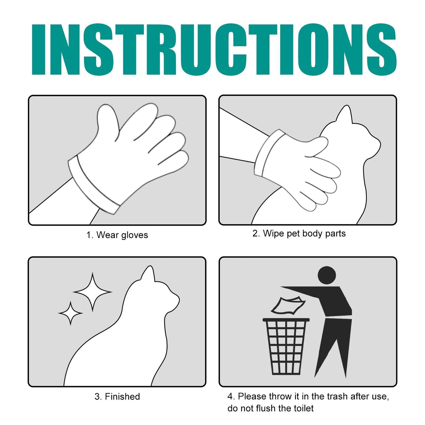 Pet leave-in cleaning gloves for dogs and cats cleaning and deodorizing