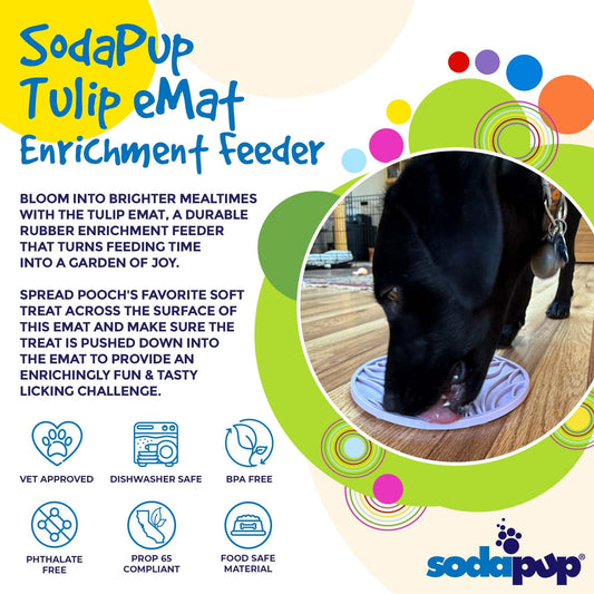 SodaPup Tulip Design purple enrichment lick mat with suction cups for dogs feeding and anxiety relief