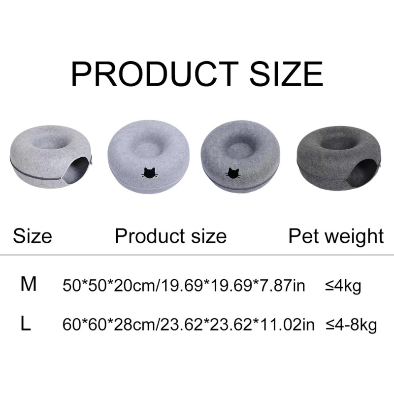 Felt Donut Cat Bed with Breather Hole - 2-in-1 Tunnel & Hideaway