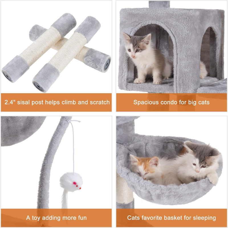 Heybly Small Cat Tree with Hammock - Compact Cat Tower & Furniture for Indoor Cats