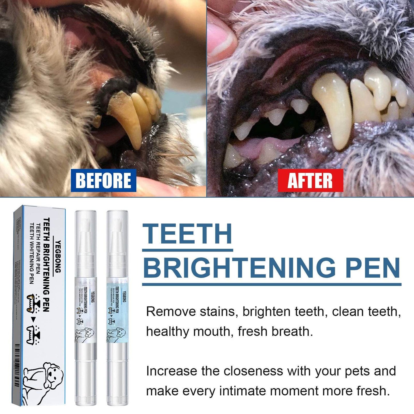 Pet teething pen for dogs and cats tartar cleaning tool 3ml storage packaging
