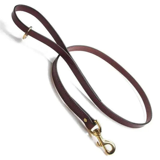 Chestnut leather snap leash 3/4 inch width with brass hardware for dogs