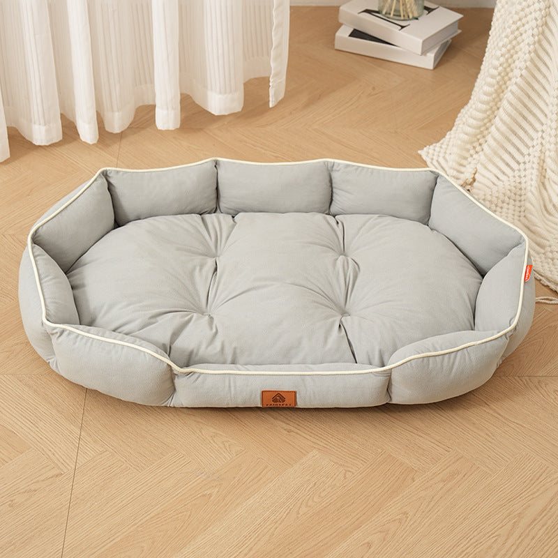 Grey suede dog bed suitable for medium and large dogs, oval shape, multiple colors available