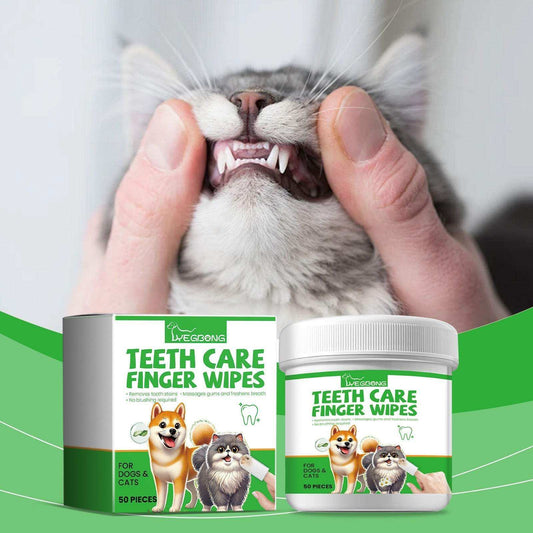 Dog and cat tooth wipes for tartar removal and fresh breath with natural extracts
