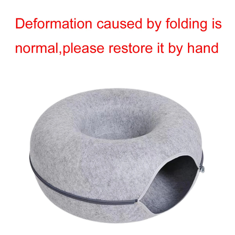 Felt Donut Cat Bed with Breather Hole - 2-in-1 Tunnel & Hideaway