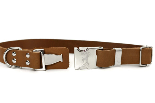 Modern Style Quick-Release Earth Brown Leather Dog Collar Stylish Pups