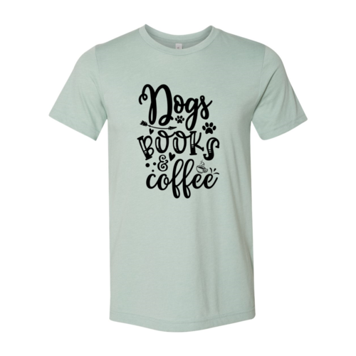 Dogs Books Coffee T-Shirt made of premium cotton with soft textile flex print, available in sizes XS-4XL