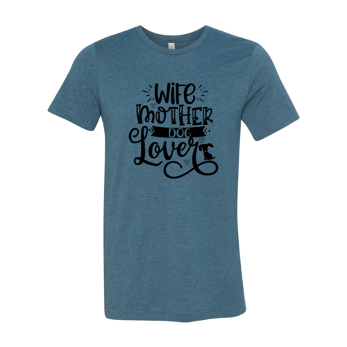 Wife Mother Dog Lover T-Shirt in black with white and pink text design on Bella Canvas cotton fabric