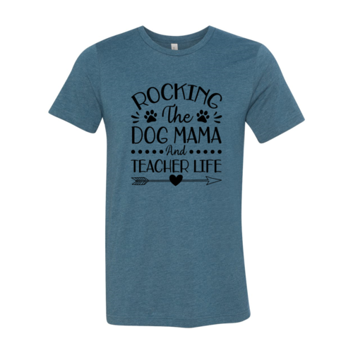 Black Bella Canvas t-shirt with "Rocking The Dog Mama" print, soft cotton, retail fit