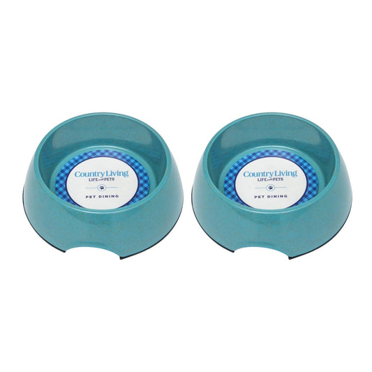 Country Living teal blue natural fiber dog bowls with anti-skid base and ergonomic grip set of 2