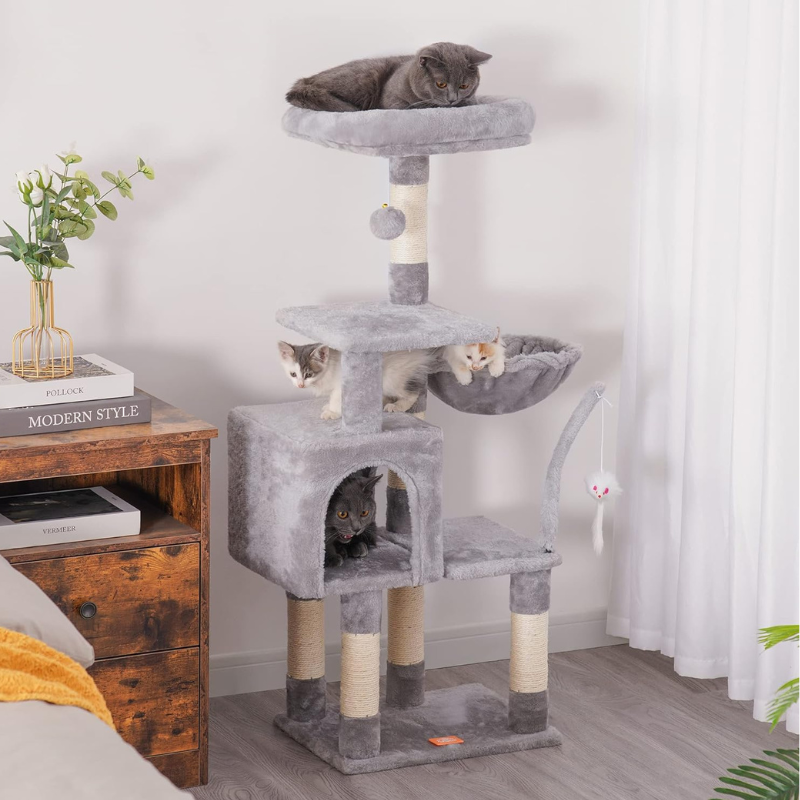 Heybly Small Cat Tree with Hammock - Compact Cat Tower & Furniture for Indoor Cats