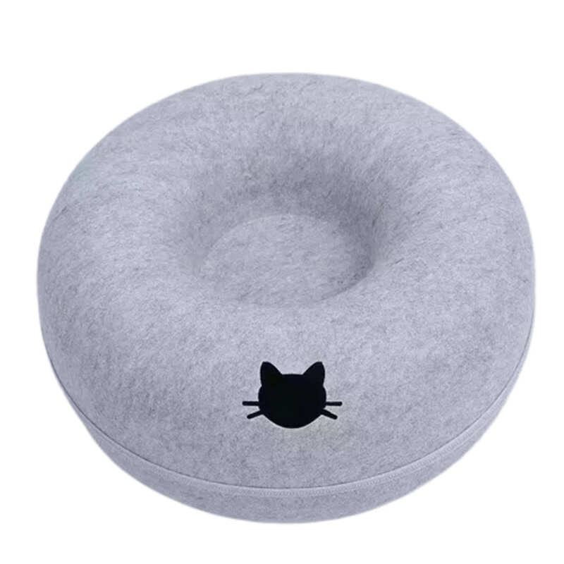 Felt Donut Cat Bed with Breather Hole - 2-in-1 Tunnel & Hideaway