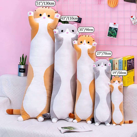 Plush long cat body pillow soft stuffed animal cuddle toy