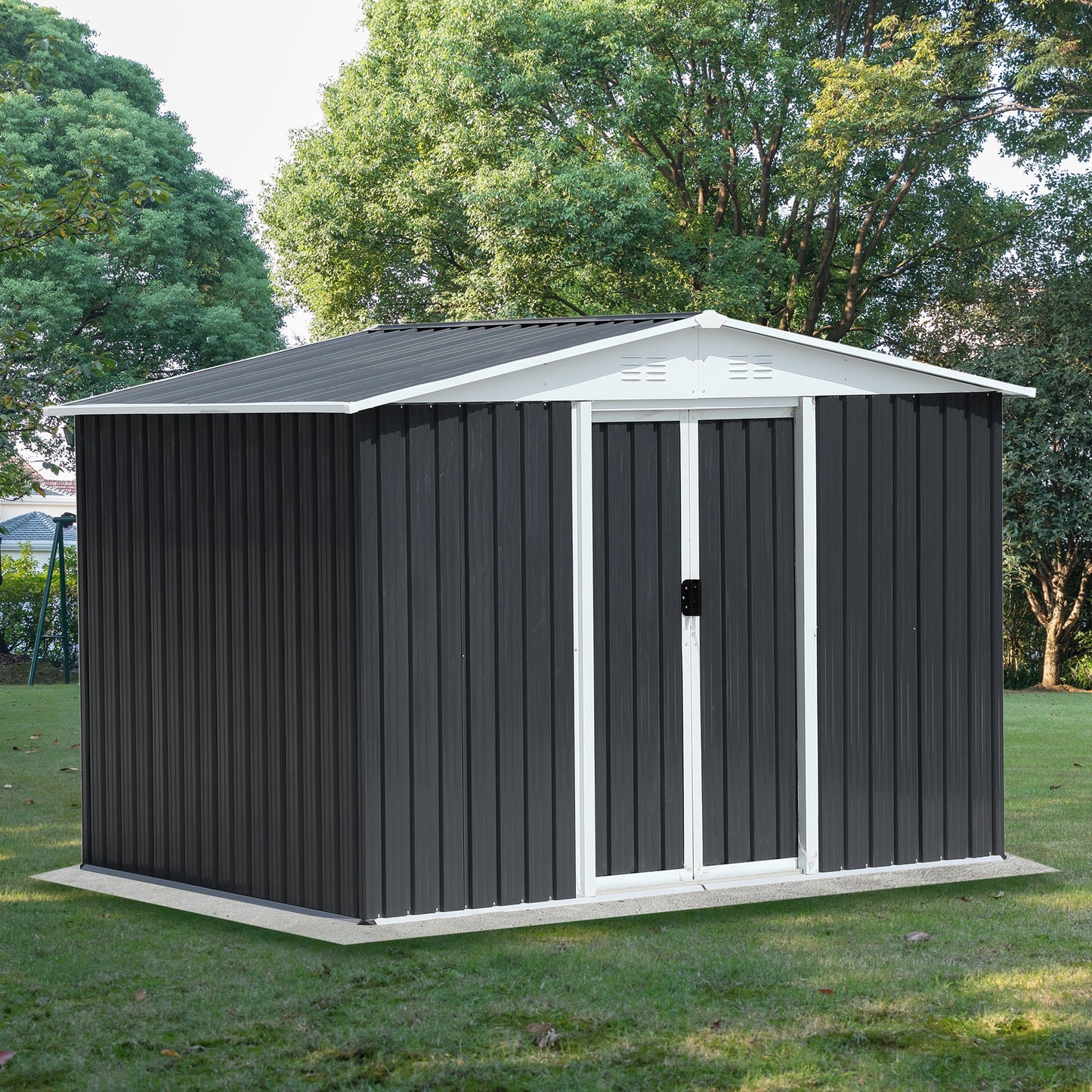GO 47.2" Large Wooden Dog House Outdoor, Outdoor & Indoor Dog Crate, Cabin Style, With Porch, 2 Doors