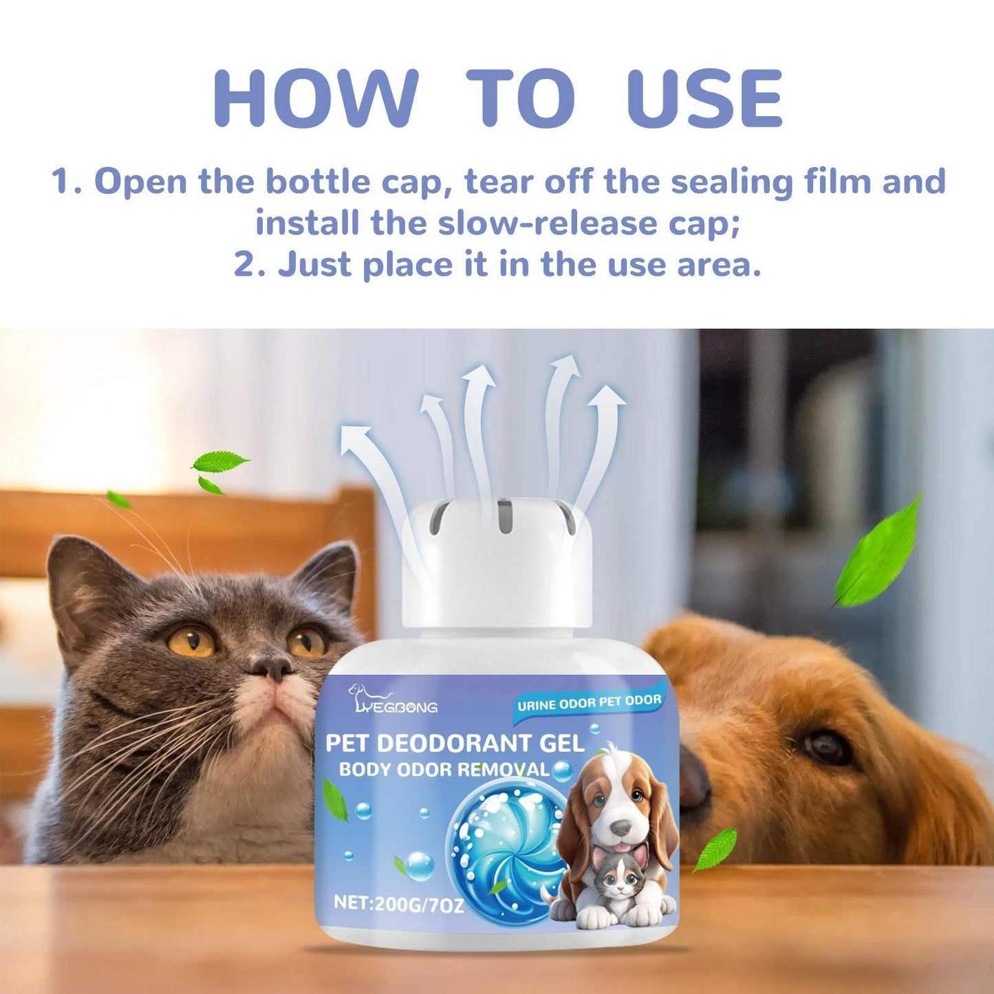 Pet deodorant gel for cats and dogs removing odors and freshening air