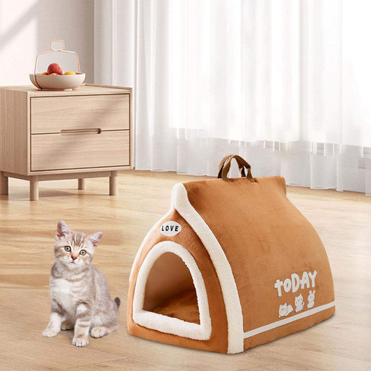 Brown Toast style pet cat bed made of lamb wool and sponge, cozy and warm for autumn and winter use