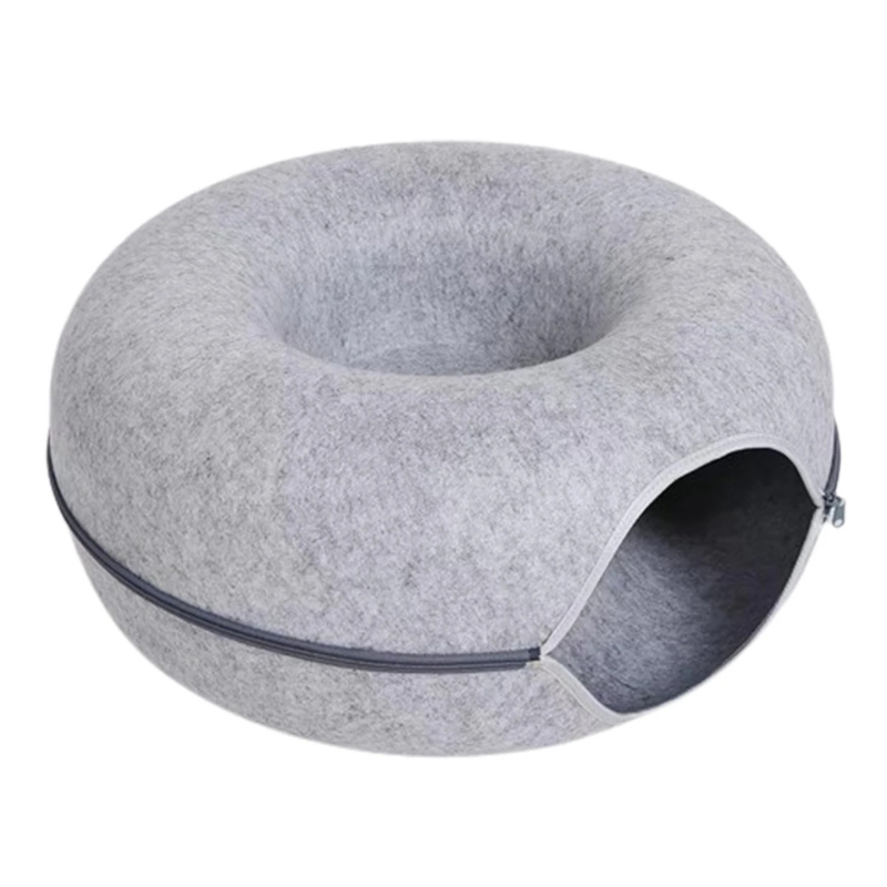 Felt Donut Cat Bed with Breather Hole - 2-in-1 Tunnel & Hideaway