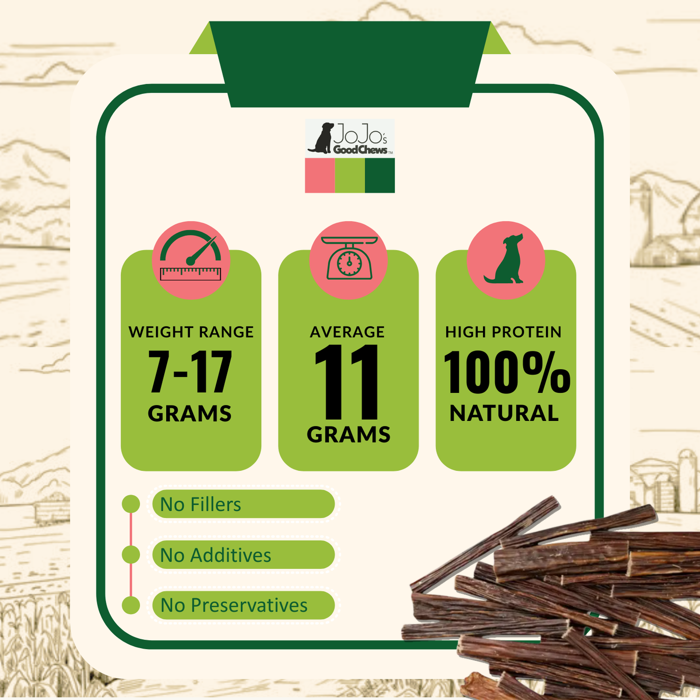 Pack of 5 all-natural 6-inch beef gullet stick dog treats for healthy chewing and dental care
