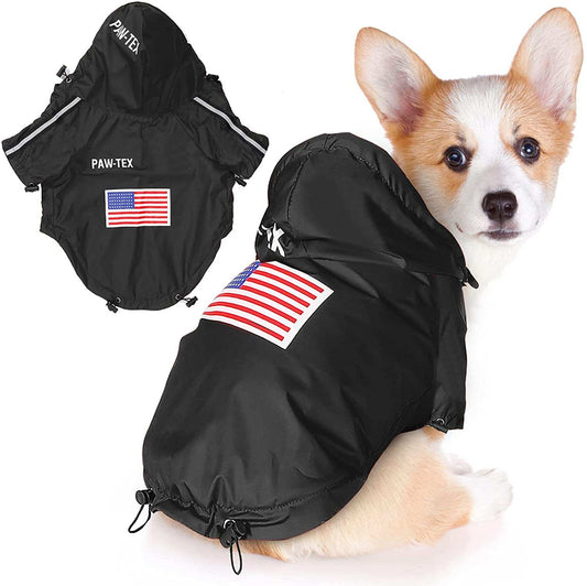 Waterproof dog face pet raincoat on a French Bulldog with reflective and adjustable features