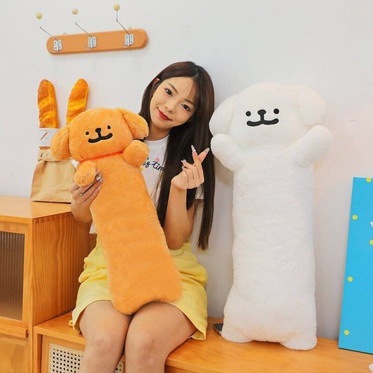 White and brown Line Dog Long Pillow plush toy stuffed with PP cotton, 100cm tall
